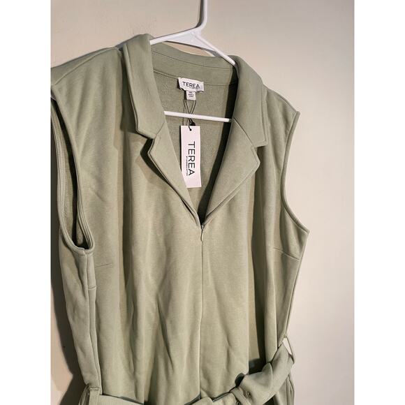 NWT Terea Aria Zipper Front Belted Collared Jumpsuit in Green Plus Size XXL - Picture 3 of 14